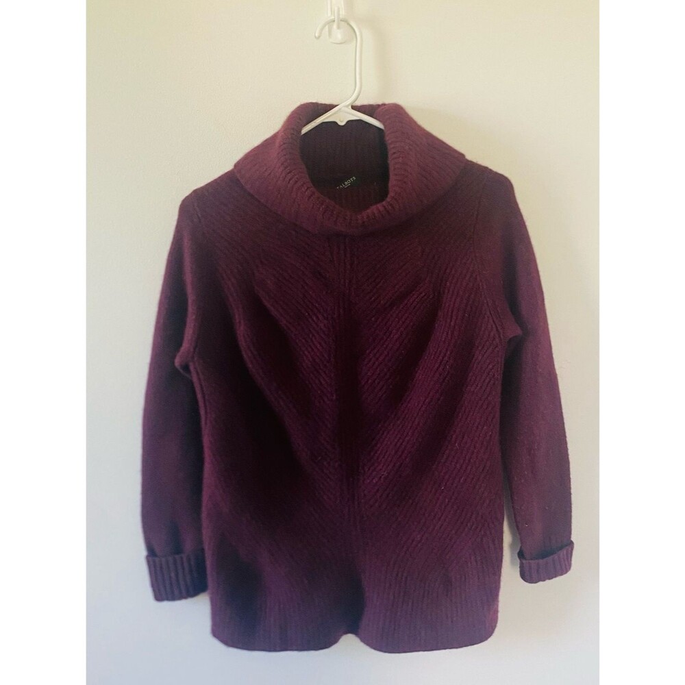 Talbots 100% Cashmere Deep Plum Cowl Neck Sweater Size LP Quiet Luxury, Cashmere